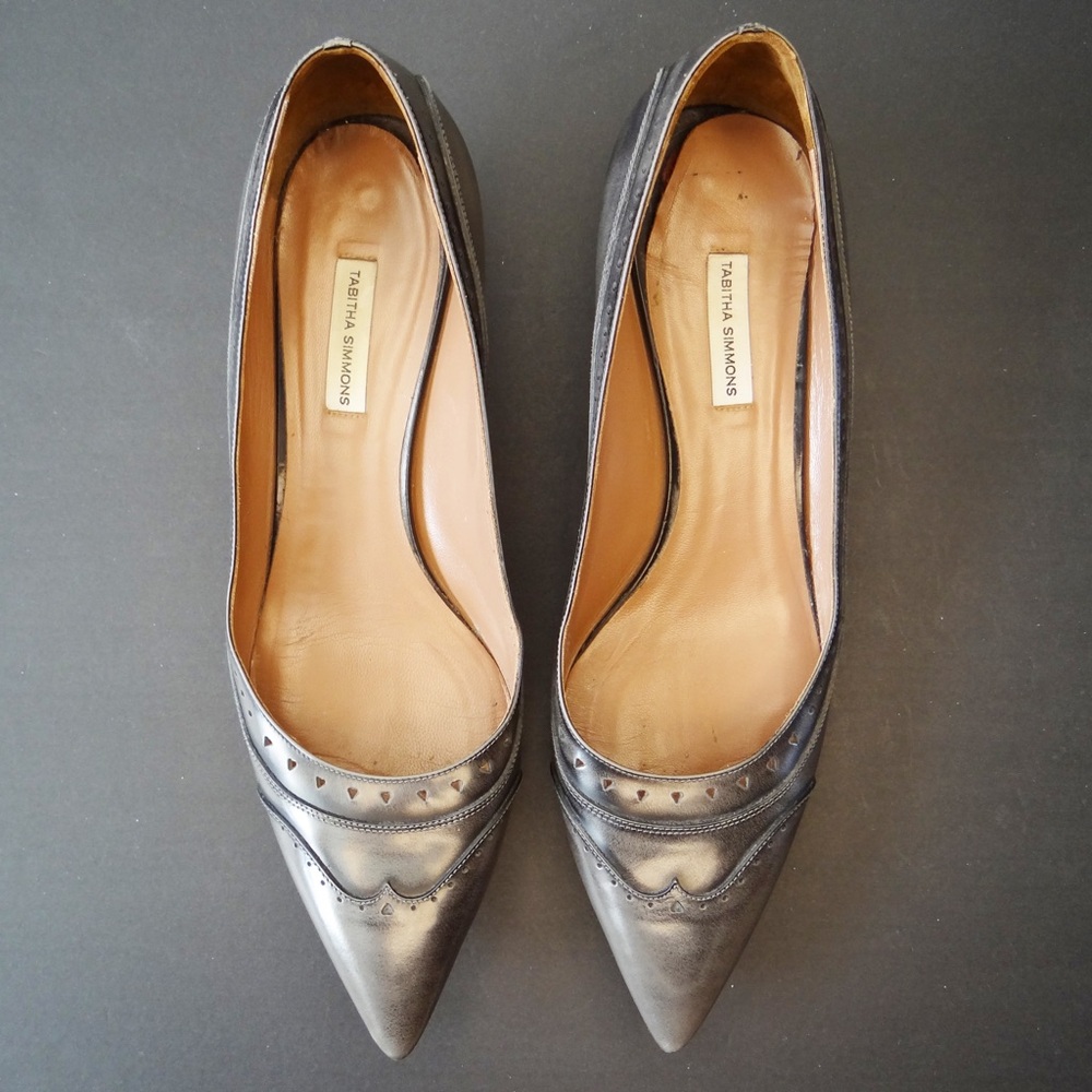 Tabitha Simmons Grey Leather Kitten Heels Size 41 / 11